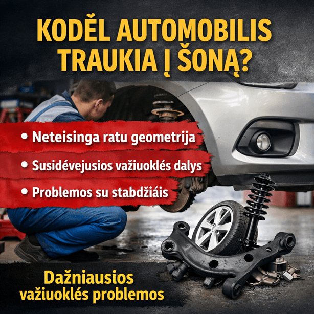 Read more about the article Kodėl automobilis traukia į šoną? Dažniausios važiuoklės problemos