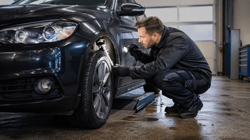 Automobilio važiuoklės patikra servise ieškant bildėjimo priežasties