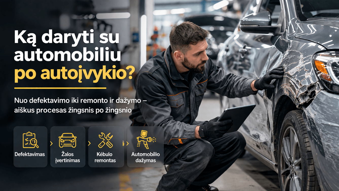 Read more about the article Ką daryti su automobiliu po autoįvykio: nuo defektavimo iki kėbulo remonto ir dažymo